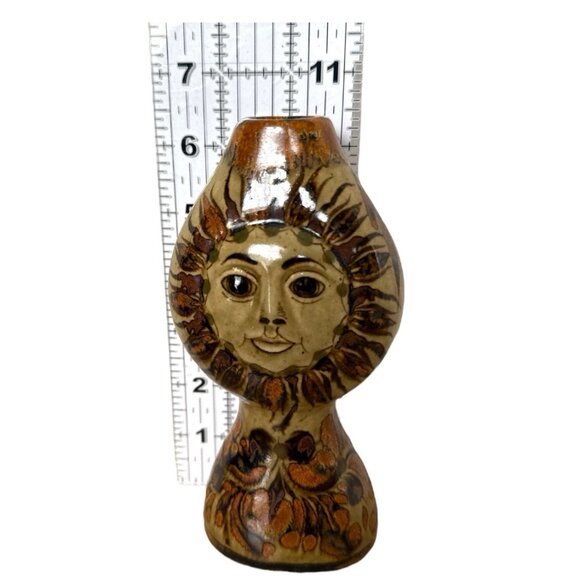 Vintage Tonala Sun Face Pottery Vase by Carlos Villanueva Mexico - Picture 3 of 8
